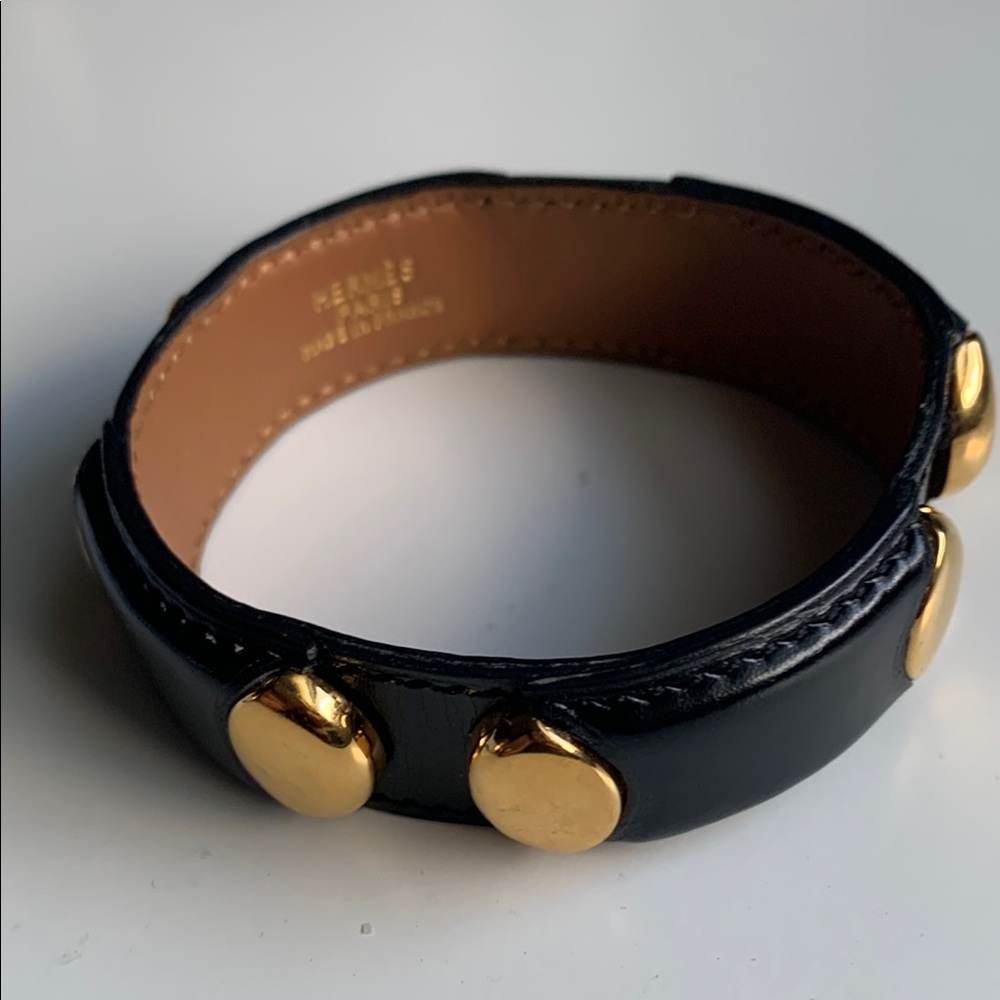 Hermes Black Leather and Gold Studded Bracelet comes with COA !!